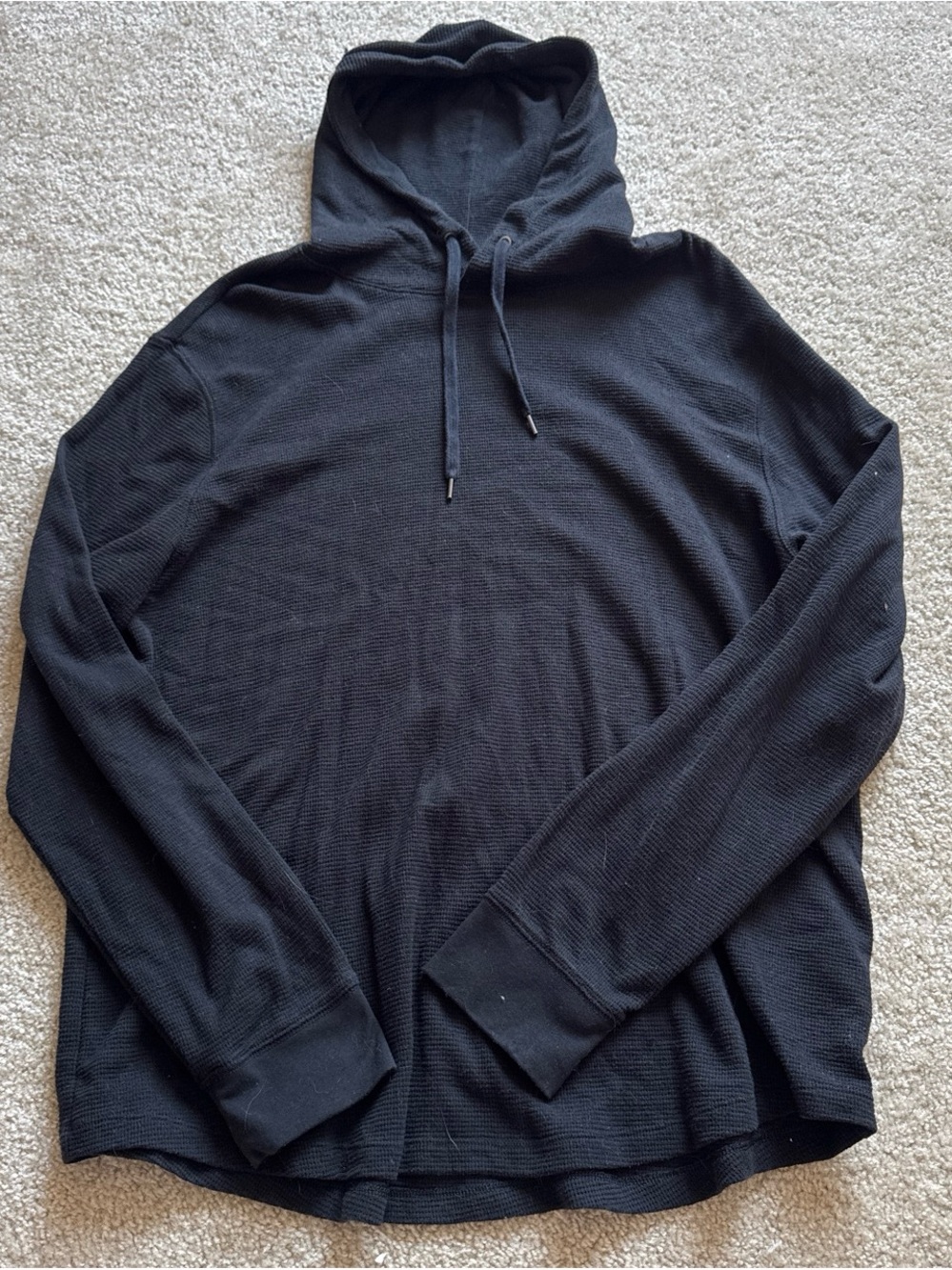 American Eagle Outfitters Black Waffle Knit Hooded Sweatshirt